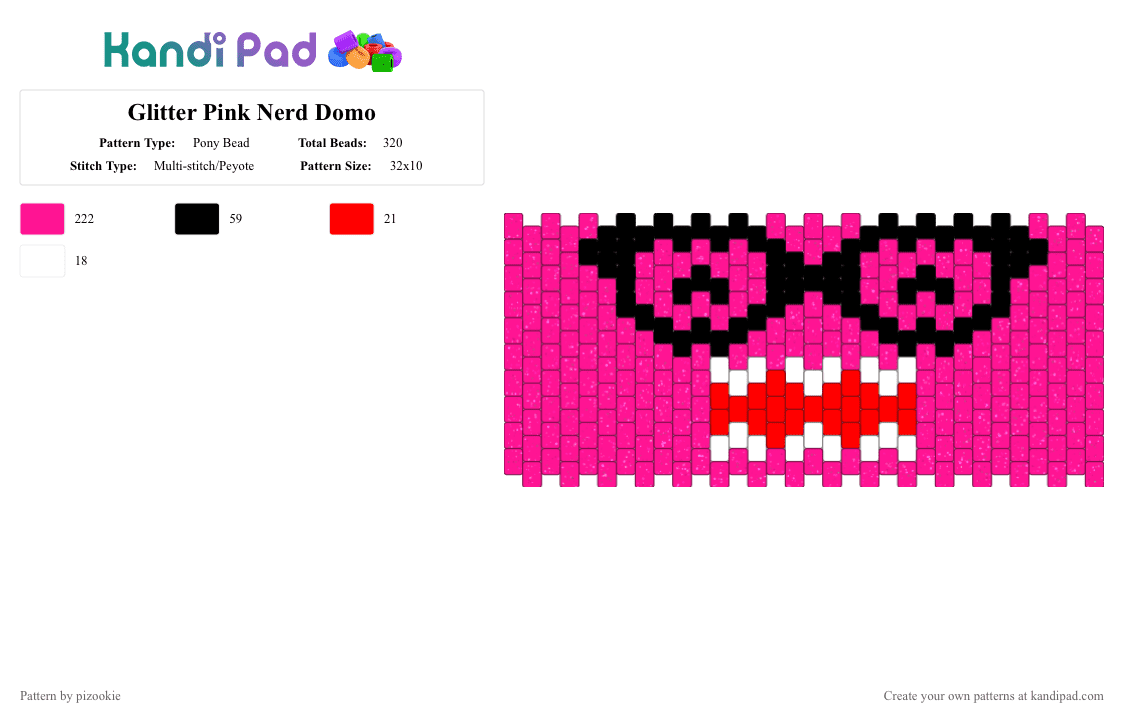 Glitter Pink Nerd Domo - Pony Bead Pattern by pizookie on Kandi Pad - domo, emo, glitter, nerd, pink, scene, scene kid, scenecore