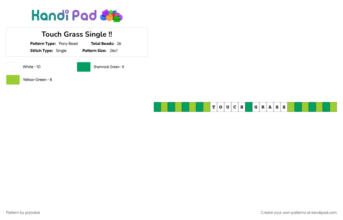 Touch Grass Single !! - Pony Bead Pattern by pizookie on Kandi Pad - cotdgrassy, grass, green, memes, nature, silly, singles, white