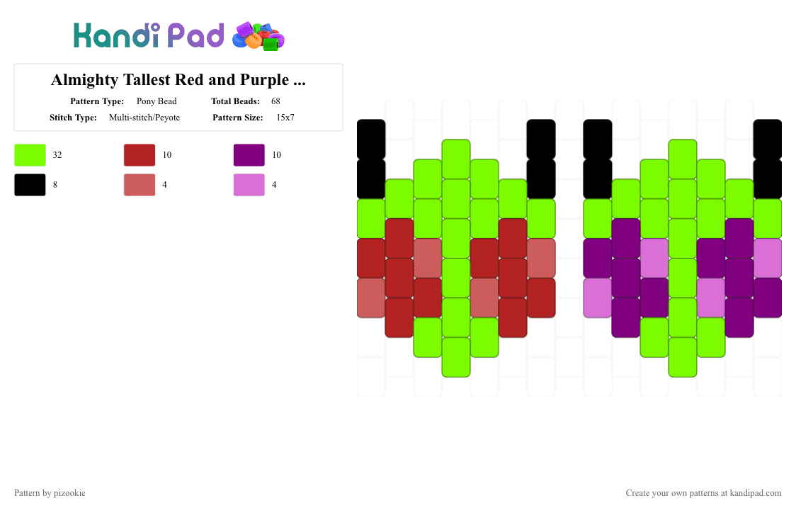 Almighty Tallest Red and Purple charms - Pony Bead Pattern by pizookie on Kandi Pad - green,red,purple,invader zim,peyote,jhonen vasquez,irken,almighty tallest