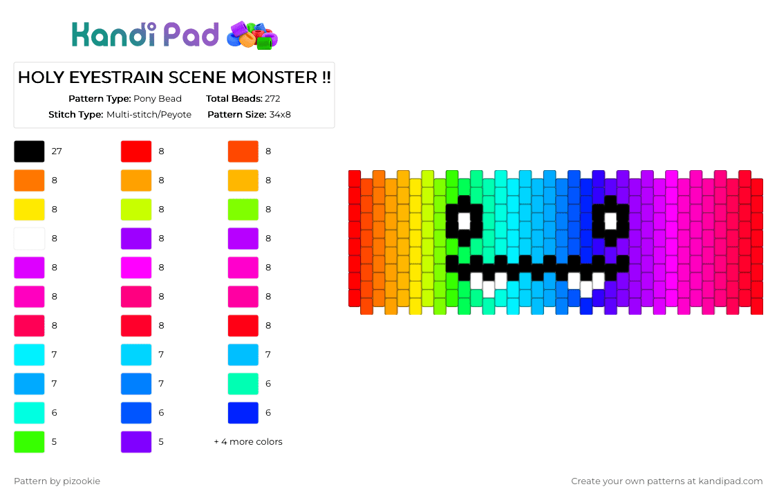 HOLY EYESTRAIN SCENE MONSTER !! - Pony Bead Pattern by pizookie on Kandi Pad - colorful, cotdmonsters, emo, neon, orange, purple, rainbow, scene, scene kid, scenecore