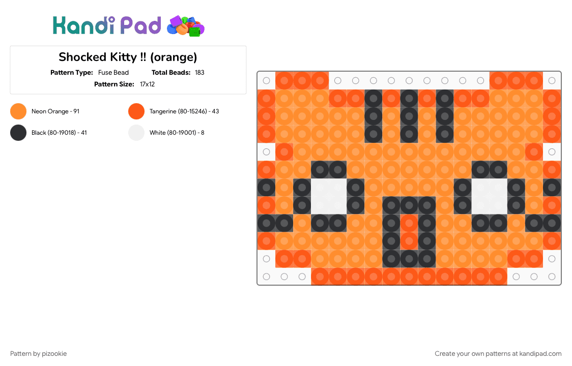 Shocked Kitty !! (orange) - Fuse Bead Pattern by pizookie on Kandi Pad - colorful, cute, emo, kawaii, orange, scene, scene kid, scenecore, silly