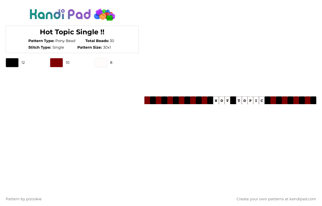 Hot Topic Single !! - Pony Bead Pattern by pizookie on Kandi Pad - white,brown,cotdclothingstores,hot topic,red,black,scene,scene kid,emo,2000s