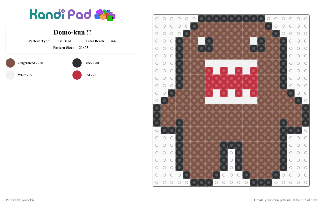 Domo-kun !! - Fuse Bead Pattern by pizookie on Kandi Pad - tan,brown,domo,emo,scene,scenecore,scene kid,kawaii,cute