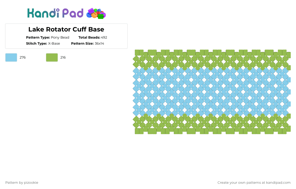 Lake Rotator Cuff Base - Pony Bead Pattern by pizookie on Kandi Pad - green,light blue,cotdlakes,lakes,lake,blue,rotator cuff,x base,water