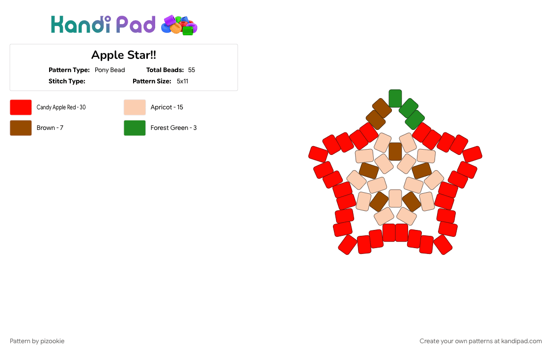 Apple Star!! - Pony Bead Pattern by pizookie on Kandi Pad - apple, colorful, cotdsmooth, fruit, fruits, red, star, stars, sweet
