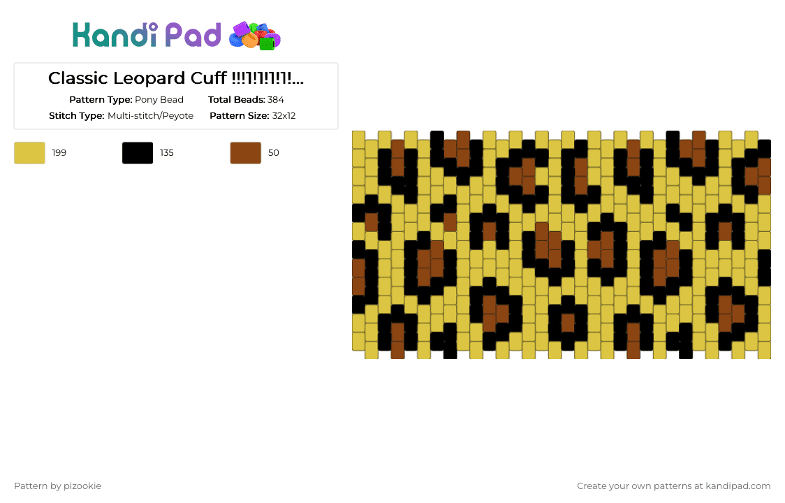 Classic Leopard Cuff !!!1!1!1!1!!!! x3 - Pony Bead Pattern by pizookie on Kandi Pad - yellow,leopard,animal print,y2k,mcbling,scene,scenecore,emo,scene kid