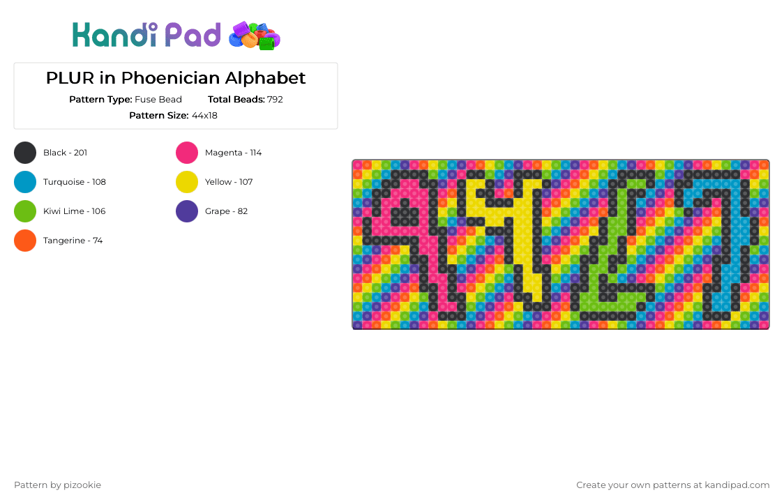 PLUR in Phoenician Alphabet - Fuse Bead Pattern by pizookie on Kandi Pad - pink,yellow,green,light blue,cotdancientscripts,rainbow,plur,scene,scenecore,scene kid,emo,ancient