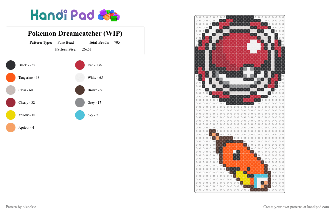 Pokemon Dreamcatcher (WIP) - Fuse Bead Pattern by pizookie on Kandi Pad - red,beige,brown,orange,cotddreams,dreamcatcher,perler,pokemon,pokeball,nintendo,video games,dream catcher