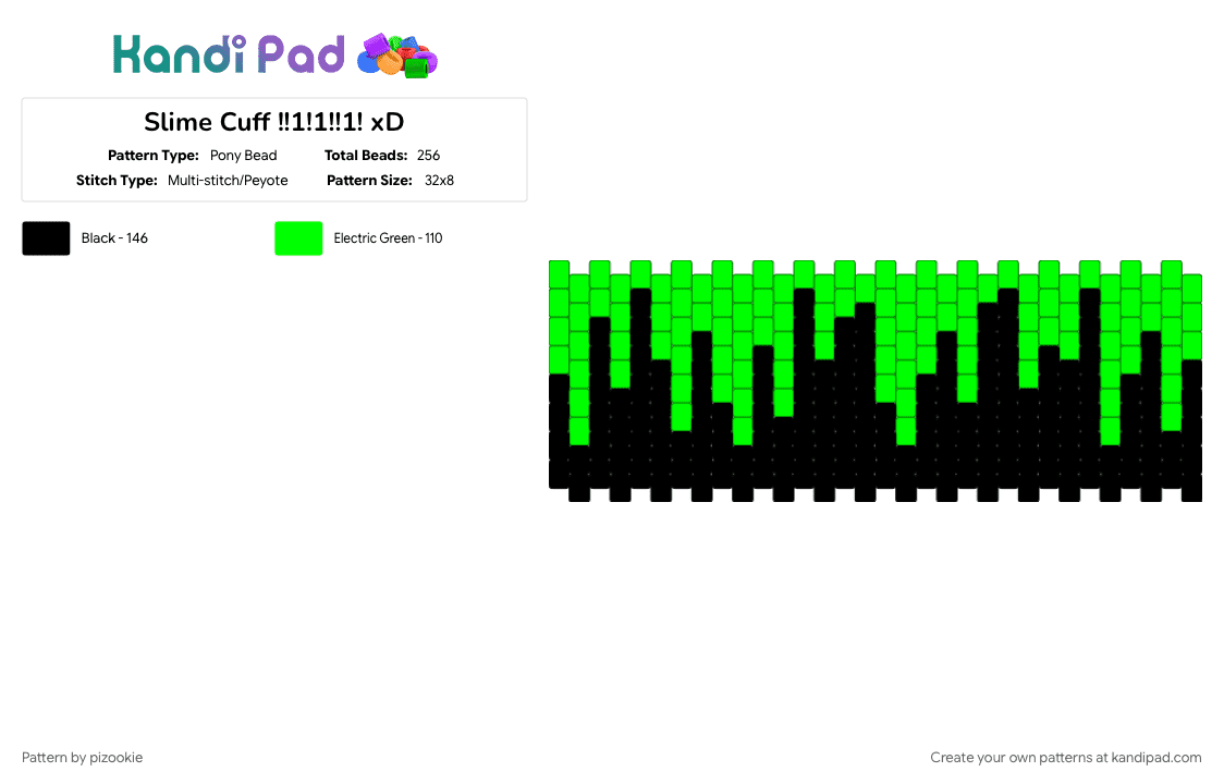 Slime Cuff !!1!1!!1! xD - Pony Bead Pattern by pizookie on Kandi Pad - black, cotdslimy, drippy, emo, green, neon, scene, scene kid, scenecore, slime