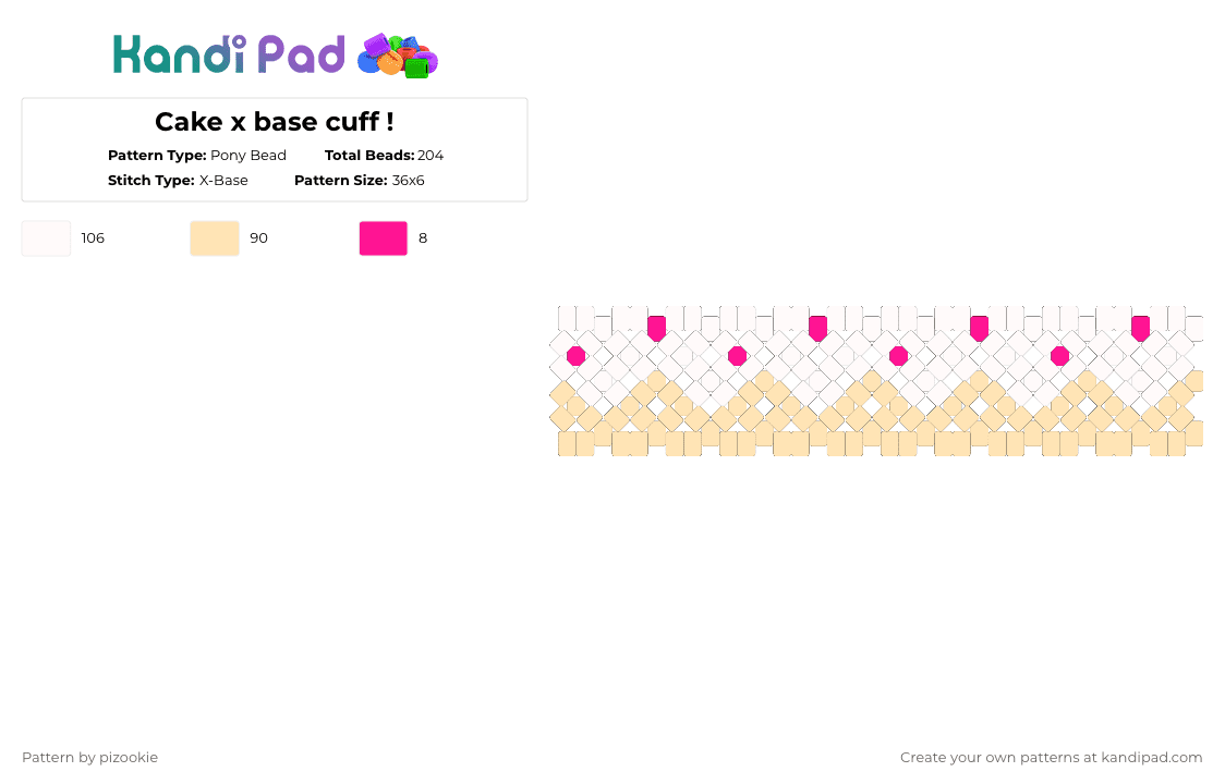 Cake x base cuff ! - Pony Bead Pattern by pizookie on Kandi Pad - beige,cotdcake,cake,x base,white,food,cuff