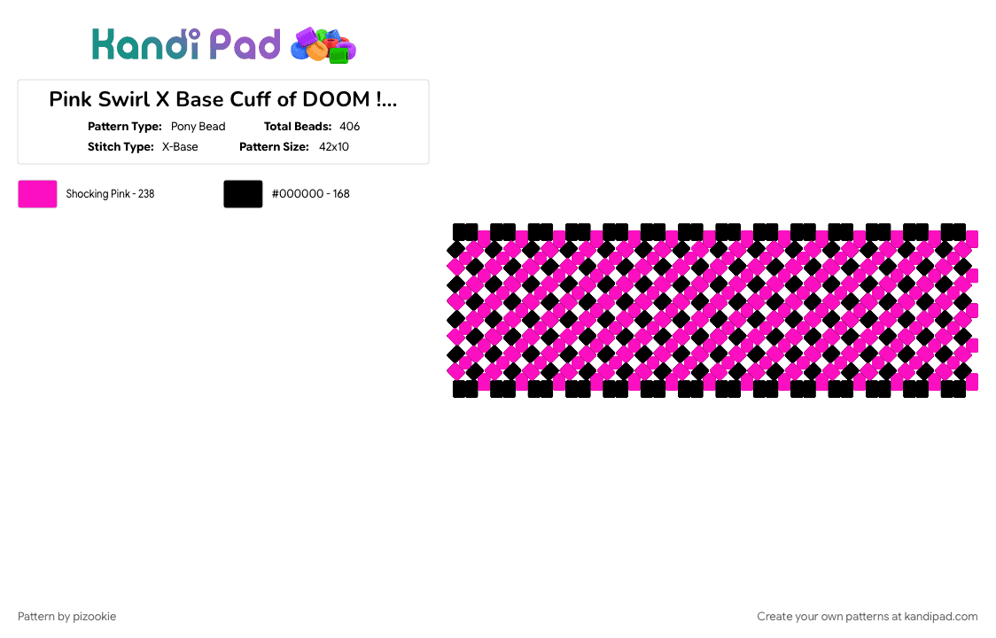 Pink Swirl X Base Cuff of DOOM !!!111!!! - Pony Bead Pattern by pizookie on Kandi Pad - black, colorful, emo, geometric, neon, pink, scene, scene kid, scenecore, swirly