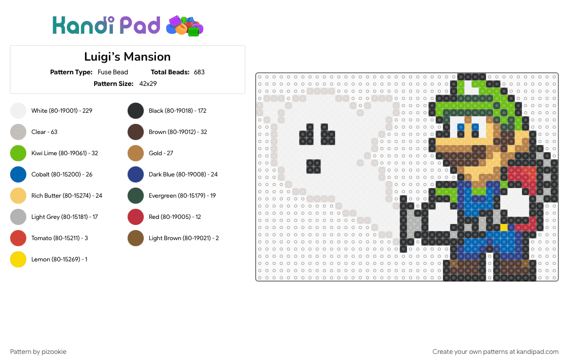 Luigi’s Mansion - Fuse Bead Pattern by pizookie on Kandi Pad - beige, blue, colorful, cotdmansions, luigi, luigis mansion, mario, nintendo, super mario, video game, video games, white