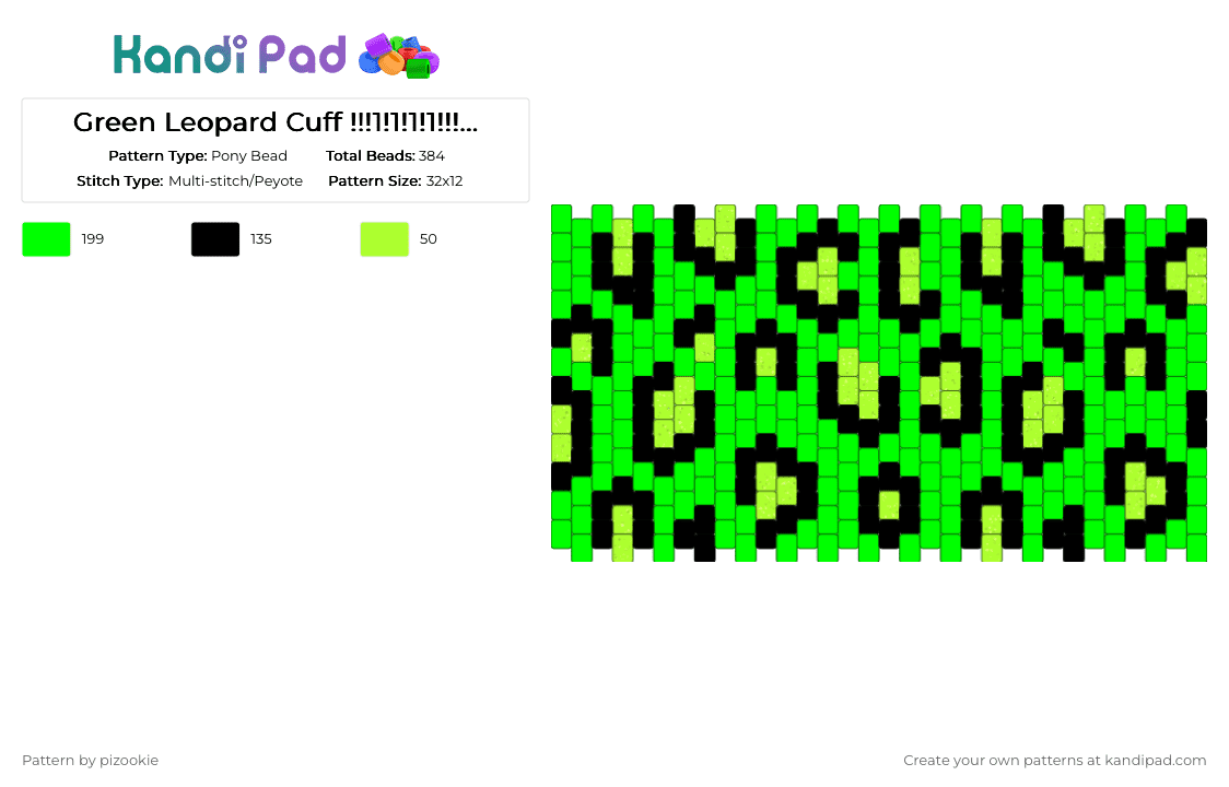 Green Leopard Cuff !!!1!1!1!1!!!! x3 - Pony Bead Pattern by pizookie on Kandi Pad - animal print, black, emo, glitter, green, leopard, scene, scene kid, scenecore