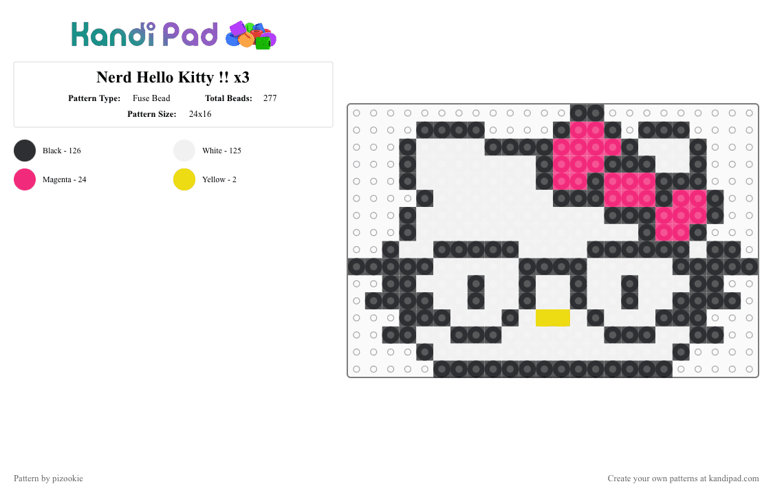 Nerd Hello Kitty !! x3 - Fuse Bead Pattern by pizookie on Kandi Pad - white,pink,hello kitty,sanrio,scene,emo,scenecore,scene kid,cute,nerd