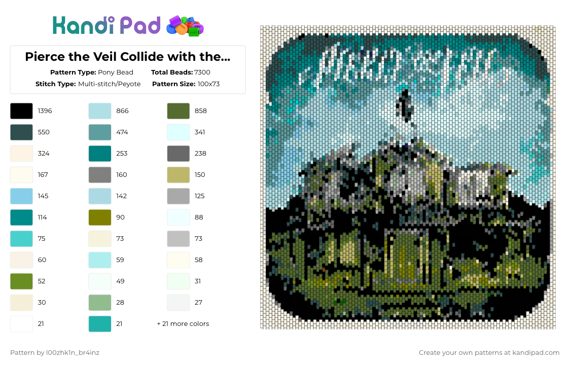 Pierce the Veil Collide with the Sky Panel - Pony Bead Pattern by pizookie on Kandi Pad - album, alternative, emo, gold, gray, light blue, music, pierce the veil, ptv, scene, scenemo, teal