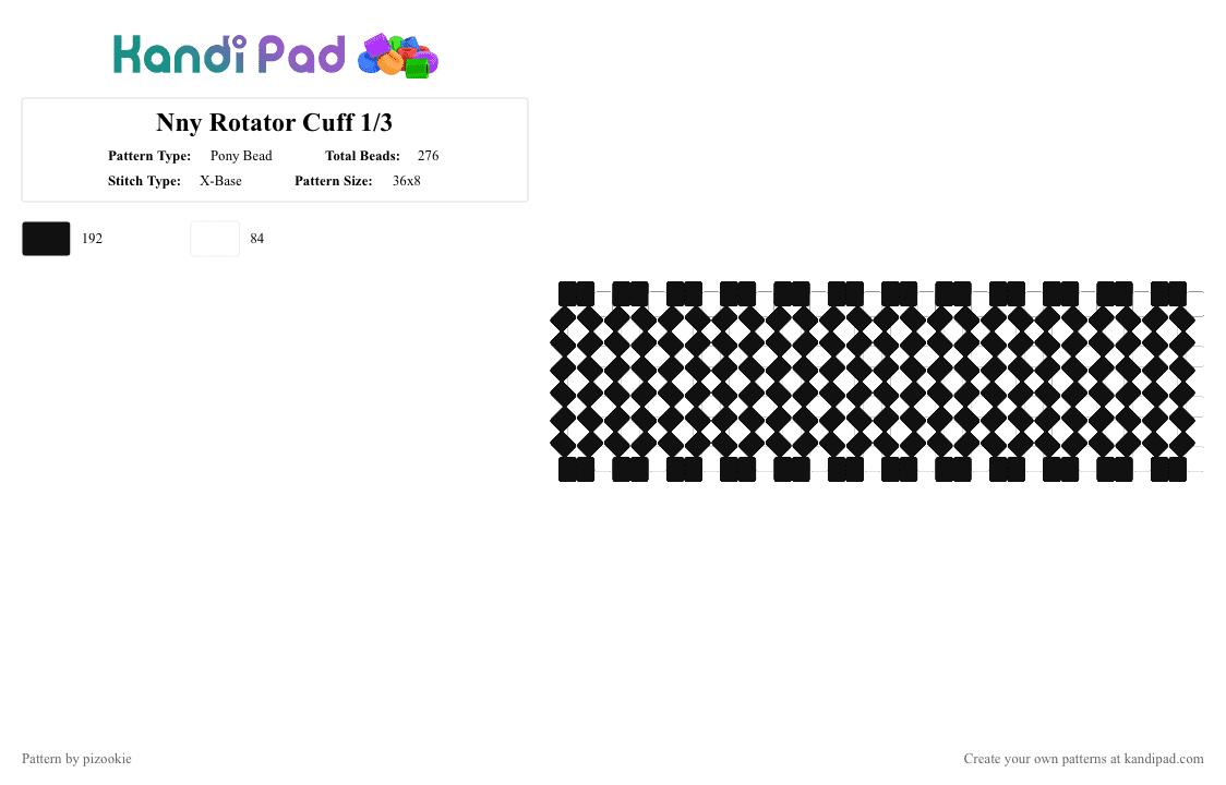 Nny Rotator Cuff 1/3 - Pony Bead Pattern by pizookie on Kandi Pad - black, comic, invader zim, jhonen vasquez, johnny the homicidal maniac, jthm, nny, white, x base