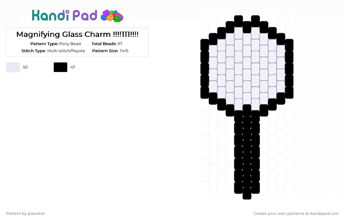 Magnifying Glass Charm !!!!111!!!! - Pony Bead Pattern by pizookie on Kandi Pad - black, clear, cotdmagnifyingglasses, detective, magnifying glass, peyote stitch, white