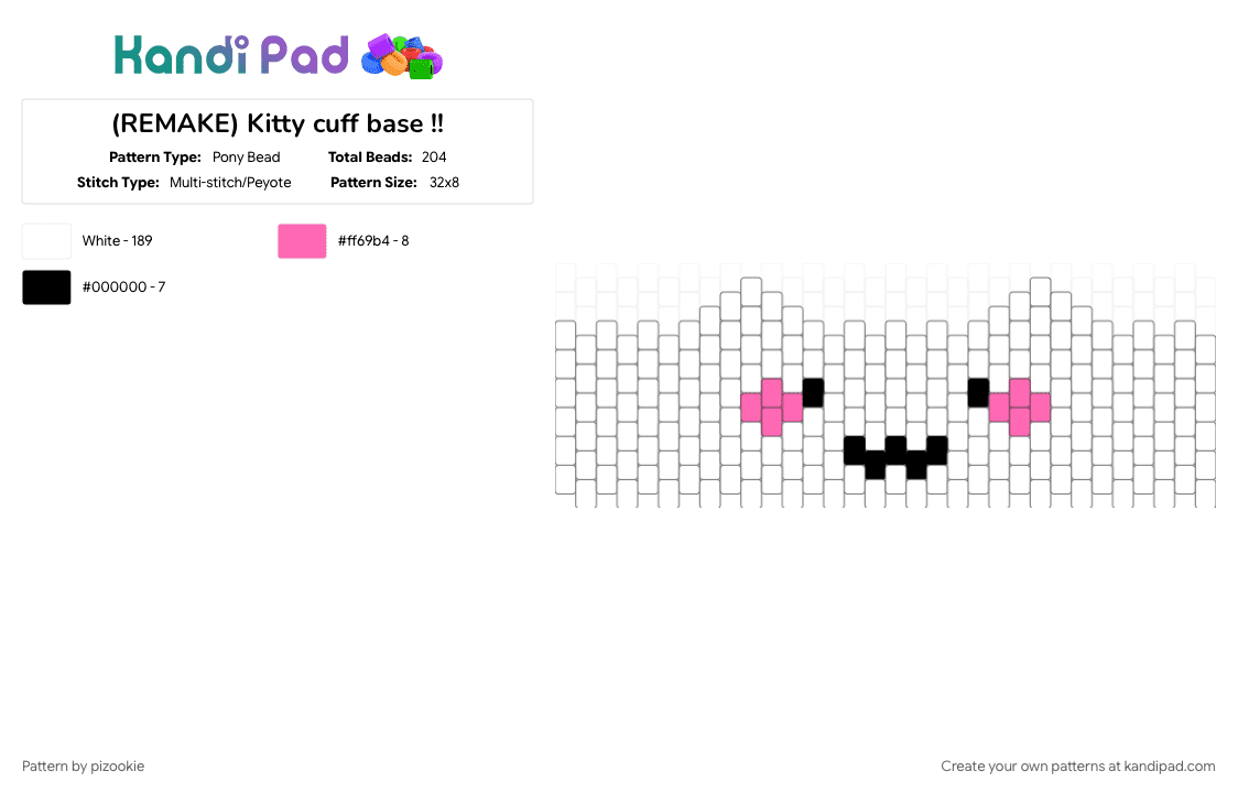 (REMAKE) Kitty cuff base !! - Pony Bead Pattern by pizookie on Kandi Pad - animals, cats, cotdcats, cute, kawaii, multistitch, pets, silly