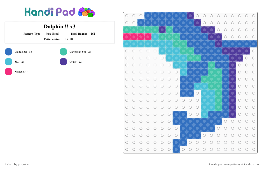 Dolphin !! x3 - Fuse Bead Pattern by pizookie on Kandi Pad - aesthetic, blue, cotdseapunk, dolphin, ocean, sea, seapunk, underwater