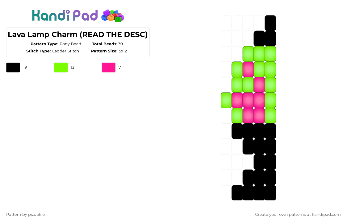 Lava Lamp Charm (READ THE DESC) - Pony Bead Pattern by pizookie on Kandi Pad - green,pink,cotdlamps,lava lamp,black,ladder stitch,neon,glow in the dark