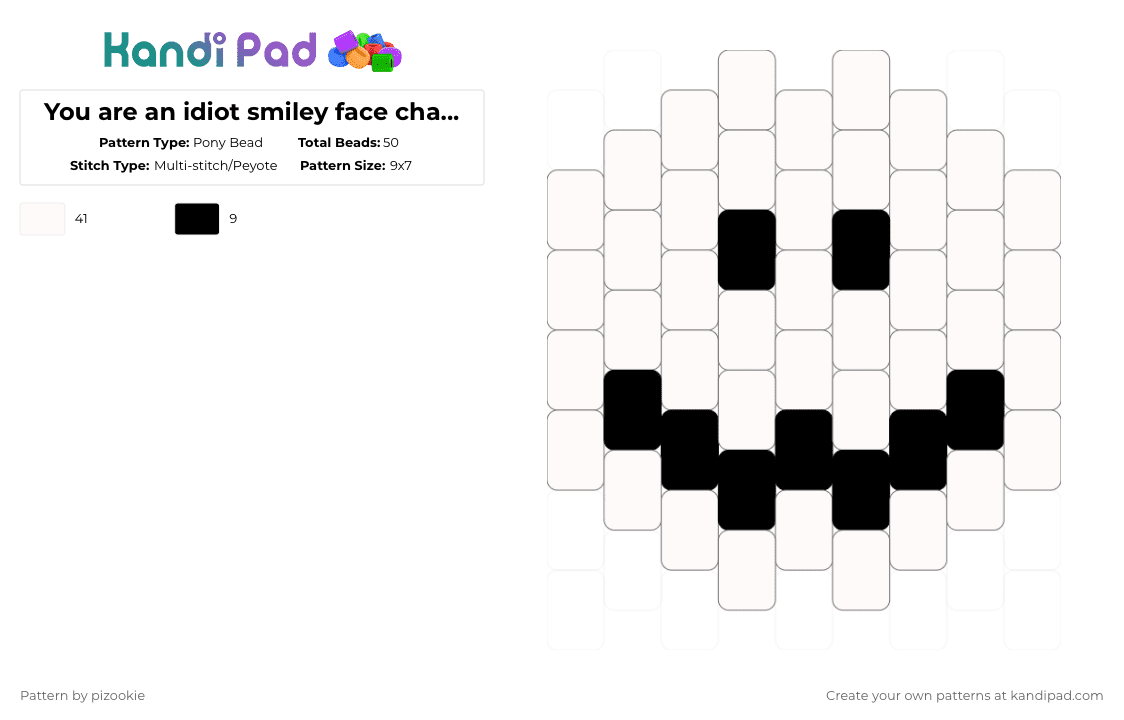 You are an idiot smiley face charm !! - Pony Bead Pattern by pizookie on Kandi Pad - 2000s, black, old internet, peyote, smiley, virus, webcore, white