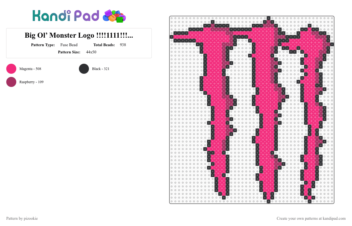 Big Ol’ Monster Logo !!!!1111!!!! (Pink) - Fuse Bead Pattern by pizookie on Kandi Pad - black,pink,drink,drinks,monster energy,scene,scene kid,scenecore,emo