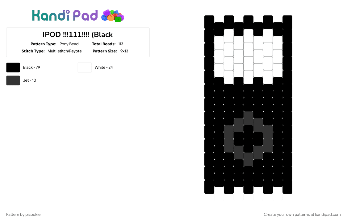 IPOD !!!111!!!! (Black - Pony Bead Pattern by pizookie on Kandi Pad - 2000s, black, cotdheadphones, emo, music, myspace, scene, scene kid, scenecore