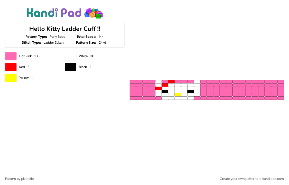Hello Kitty Ladder Cuff !! - Pony Bead Pattern by pizookie on Kandi Pad - cat, cotdkawaii, cute, cutecore, easy, kawaii, pink, sanrio, simple