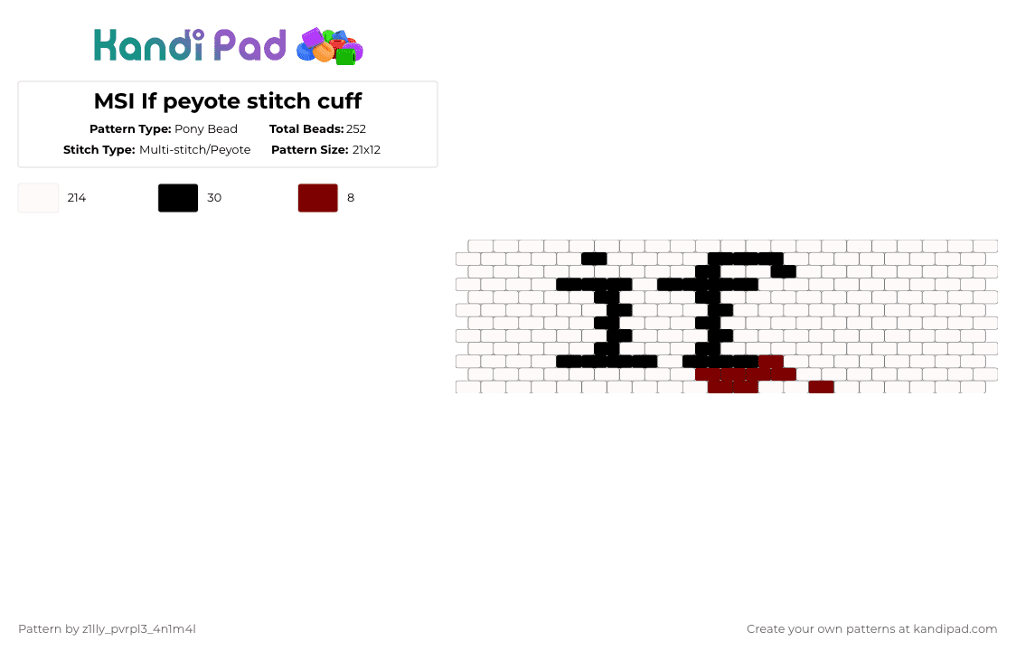 MSI If peyote stitch cuff - Pony Bead Pattern by pizookie on Kandi Pad - white,msi,mindless self indulgence,if,album,music,red
