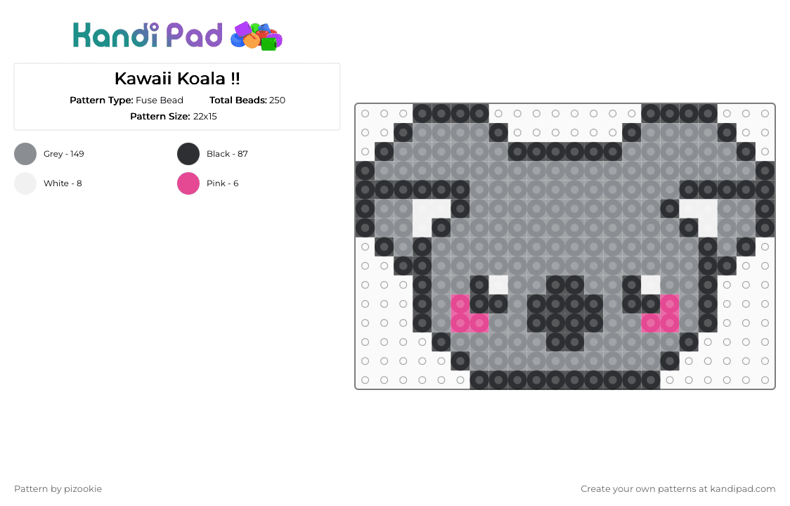 Kawaii Koala !! - Fuse Bead Pattern by pizookie on Kandi Pad - gray,cotdkoalas,koala,koalas,grey,kawaii,cute,animal,animals