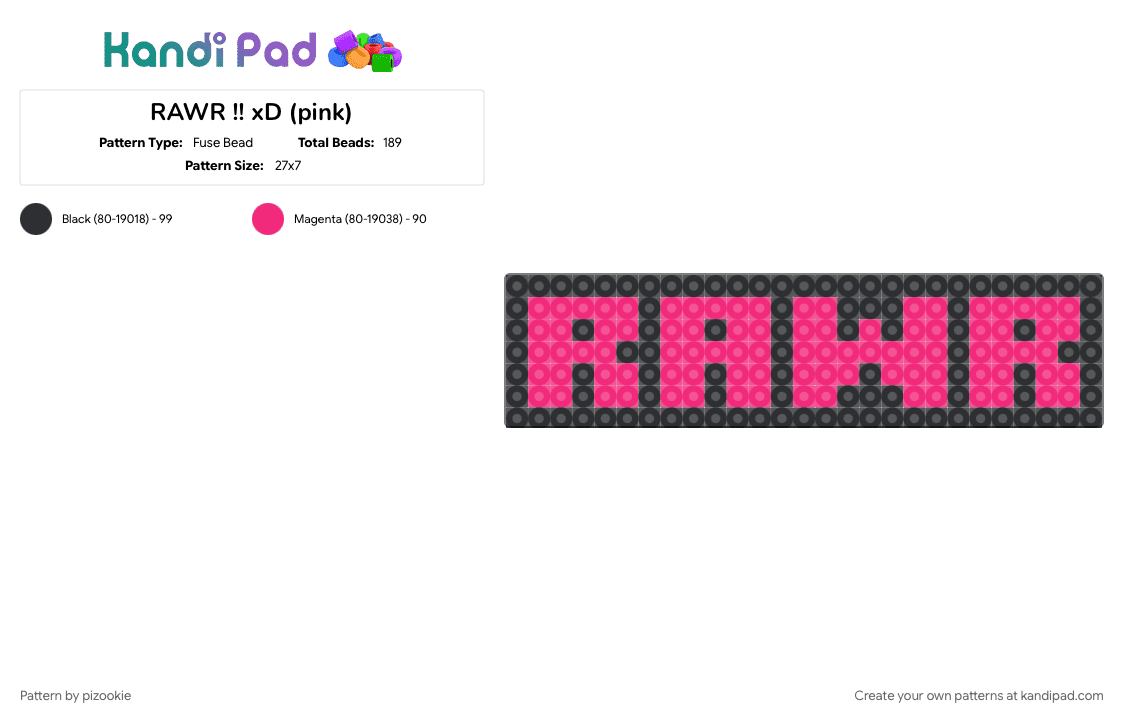 RAWR !! xD (pink) - Fuse Bead Pattern by pizookie on Kandi Pad - 2000s, black, colorful, emo, myspace, neon, pink, scene, scene kid, scenecore