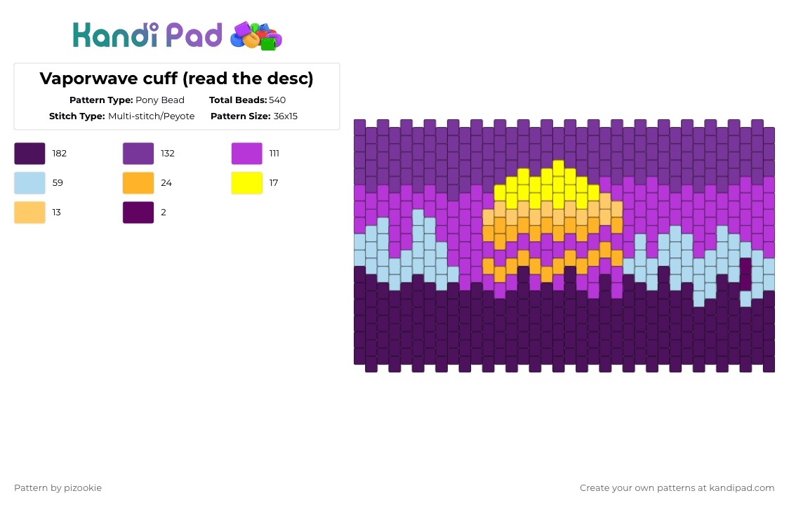 Vaporwave cuff (read the desc) - Pony Bead Pattern by pizookie on Kandi Pad - purple,pink,cotdvaporwave,90s,80s,multistitch,cuff,vaporwave,orange