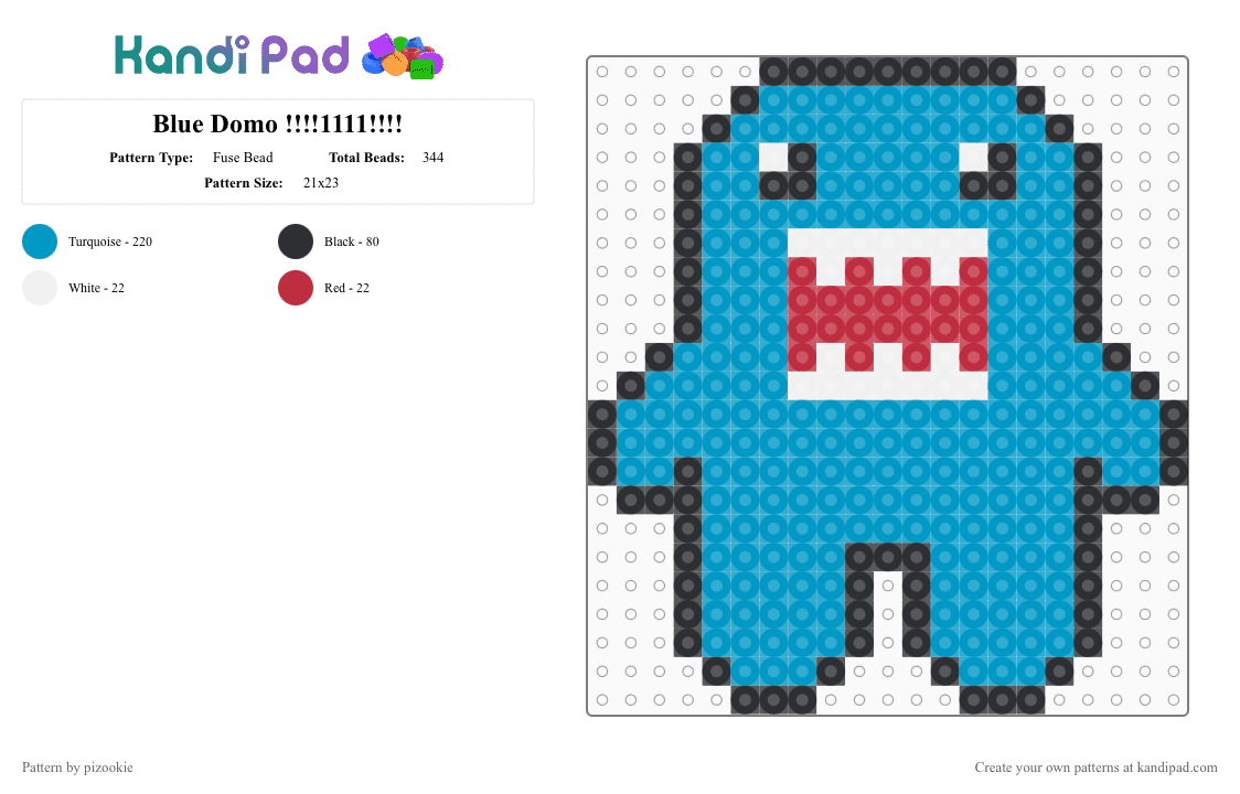 Blue Domo !!!!1111!!!! - Fuse Bead Pattern by pizookie on Kandi Pad - colorful, domo, emo, light blue, neon, scene, scene kid, scenecore, silly