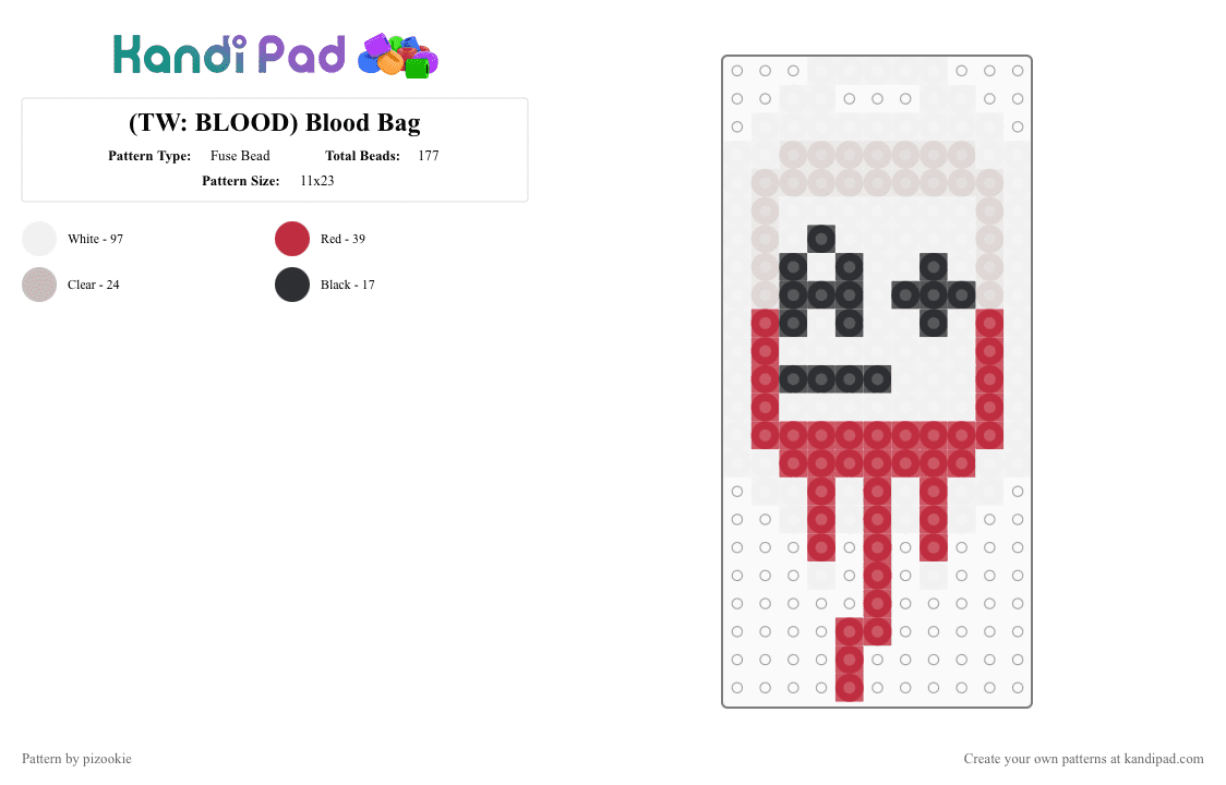 (TW: BLOOD) Blood Bag - Fuse Bead Pattern by pizookie on Kandi Pad - white,red,beige,blood,cutegore,gore,bloody,weirdcore,gorecore,medical