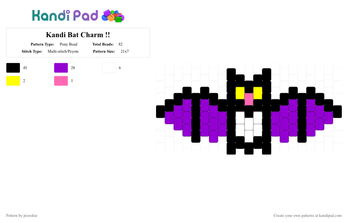 Kandi Bat Charm !! - Pony Bead Pattern by pizookie on Kandi Pad - black,purple,cotdbats,peyote stitch,bats,halloween,holiday,goth,emo,spooky