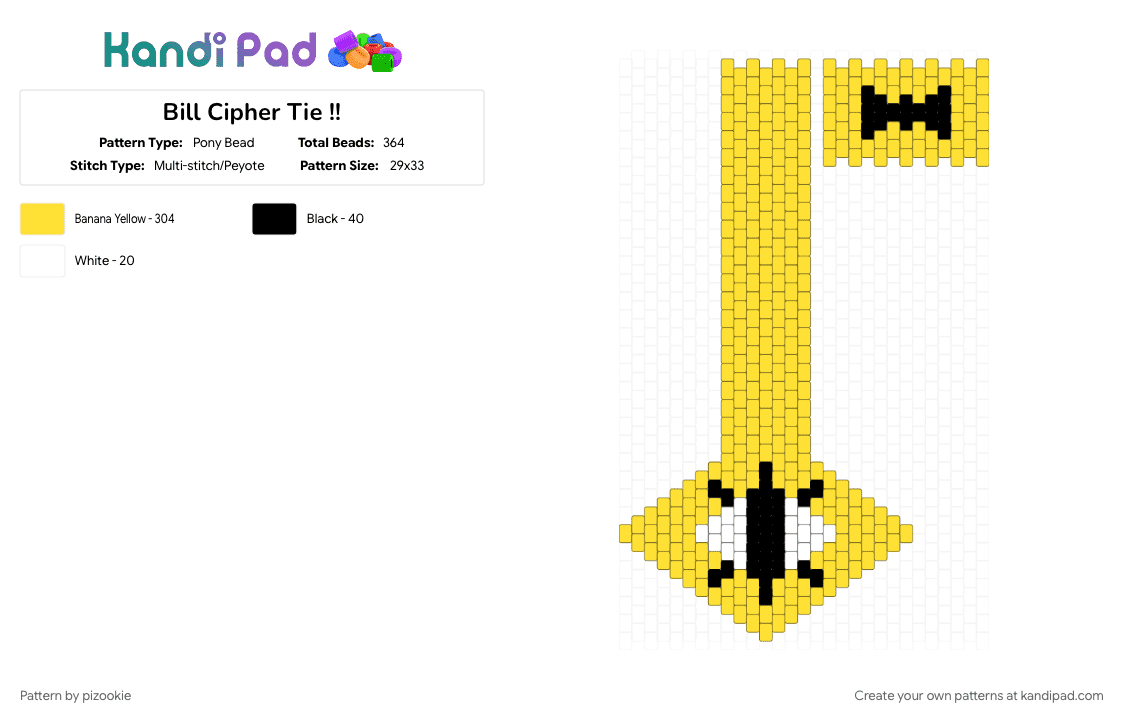 Bill Cipher Tie !! - Pony Bead Pattern by pizookie on Kandi Pad - bill cipher, cartoon, cartoons, cipher, gravity falls, peyote stitch, tie, yellow