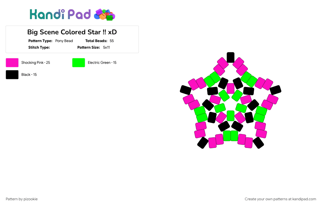 Big Scene Colored Star !! xD - Pony Bead Pattern by pizookie on Kandi Pad - colorful, cotdscenekidfashion, emo, green, neon, pink, scene, scene kid, scenecore, stars