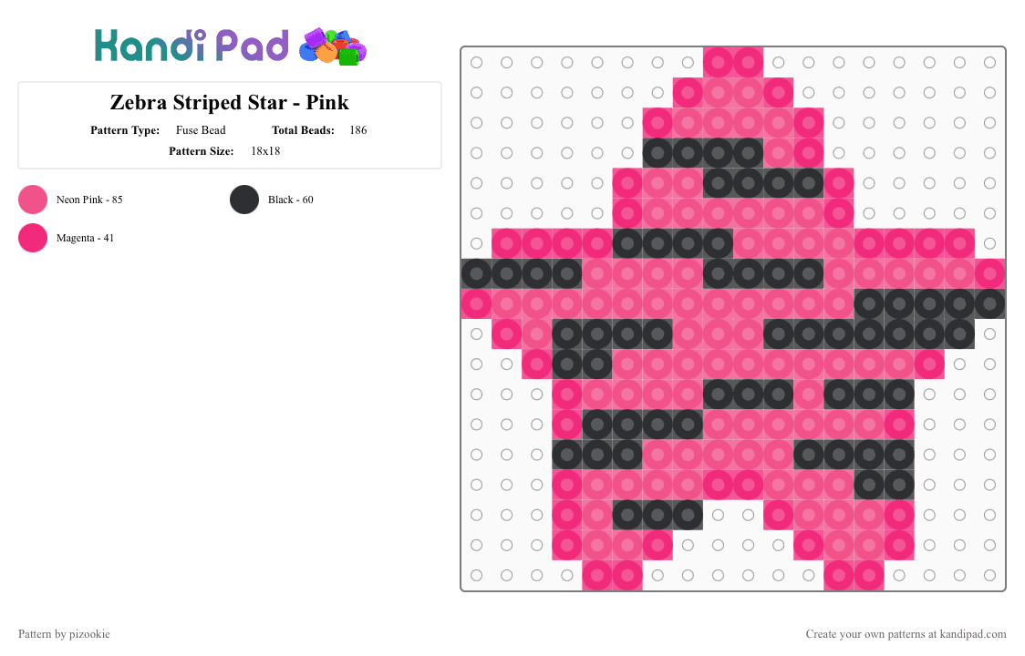 Zebra Striped Star - Pink - Fuse Bead Pattern by pizookie on Kandi Pad - pink,black,zebra,animal print,emo,scene,scene kid,scenecore