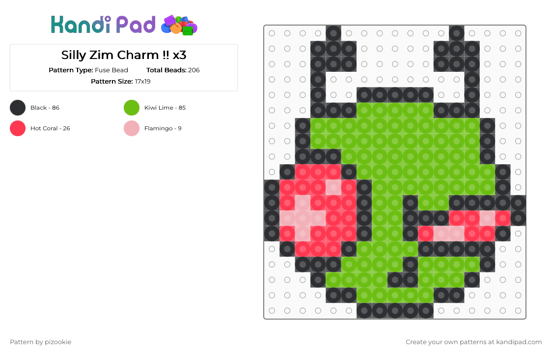 Silly Zim Charm !! x3 - Fuse Bead Pattern by pizookie on Kandi Pad - green,scene,scenecore,emo,scene kid,zim,invader zim,jhonen vasquez