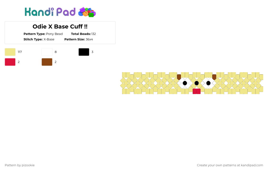 Odie X Base Cuff !! - Pony Bead Pattern by pizookie on Kandi Pad - yellow,odie,garfield,dog,xbase,cuff,brown,cartoon