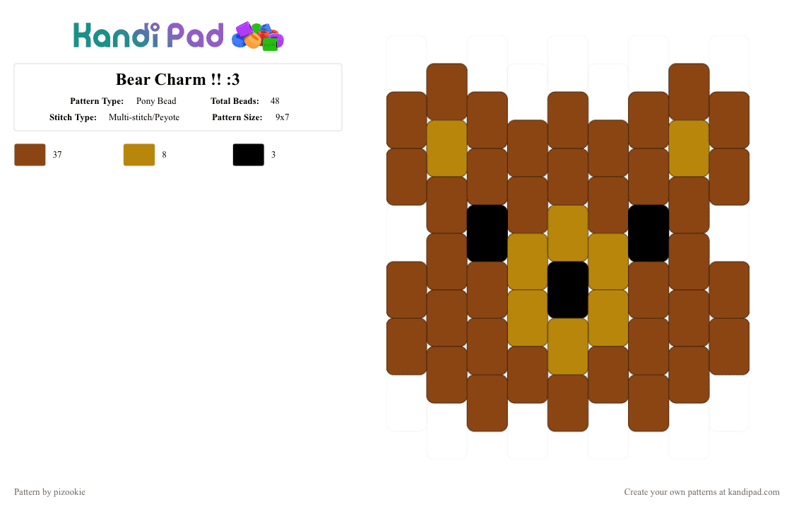 Bear Charm !! :3 - Pony Bead Pattern by pizookie on Kandi Pad - red,cotdzooanimals,peyote stitch,bear,animals,zoo animals,brown,cute,zoo