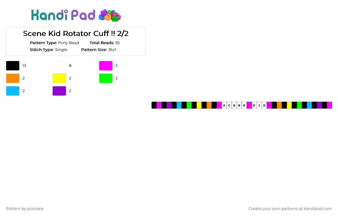 Scene Kid Rotator Cuff !! 2/2 (the DESC) - Pony Bead Pattern by pizookie on Kandi Pad - pink,scene,scenecore,scene kid,emo,glitter,black,rainbow,colorful