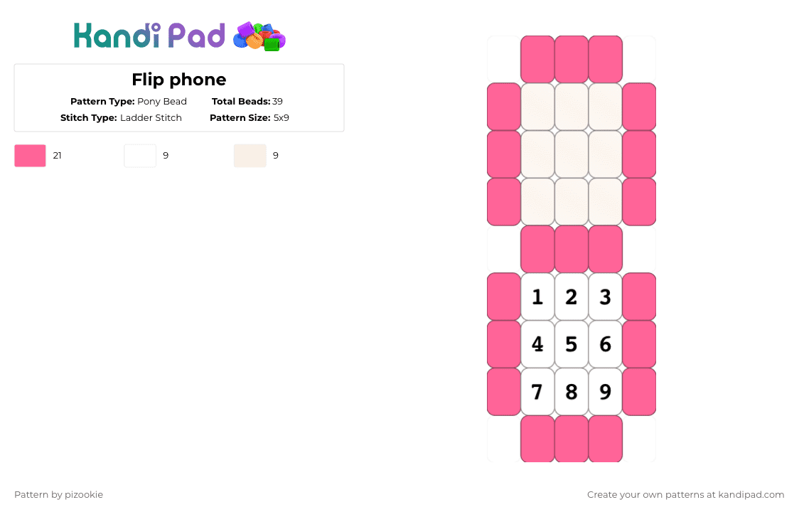 Flip phone - Pony Bead Pattern by pizookie on Kandi Pad - pink,white,cotd90snostalgia,ladder stitch,90s,y2k,phone,flip phone,2000s