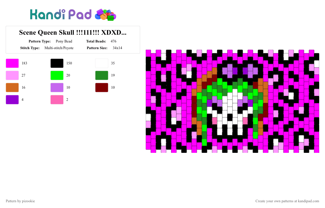 Scene Queen Skull !!!111!!! XDXDXDXDXD - Pony Bead Pattern by pizookie on Kandi Pad - 