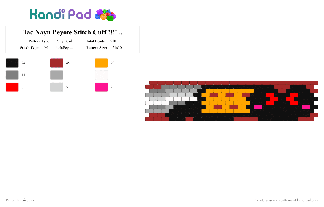 Tac Nayn Peyote Stitch Cuff !!!!1111!!!! x3 - Pony Bead Pattern by pizookie on Kandi Pad - black, cat, emo, evil, kitty, memes, orange, red, scene, scene kid, scenecore