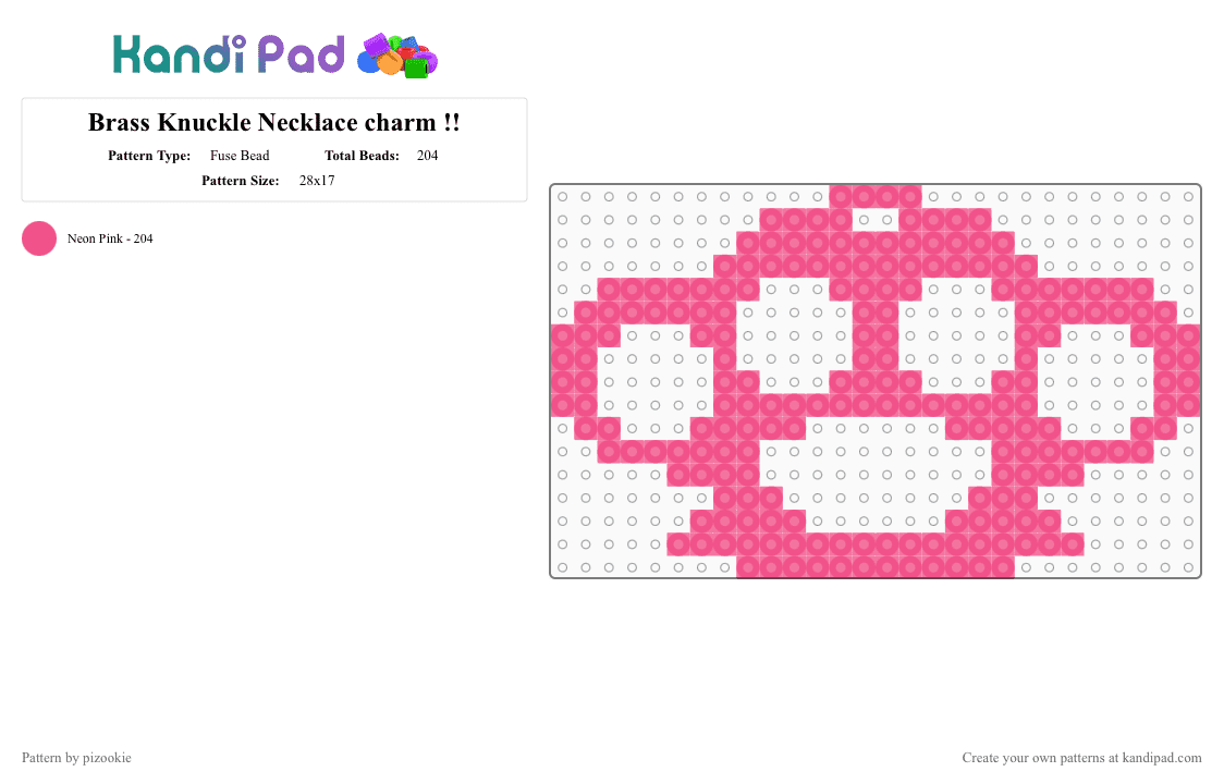 Brass Knuckle Necklace charm !! - Fuse Bead Pattern by pizookie on Kandi Pad - pink,scene,emo,scene kid,scenecore,myspace,scene queen,2000s