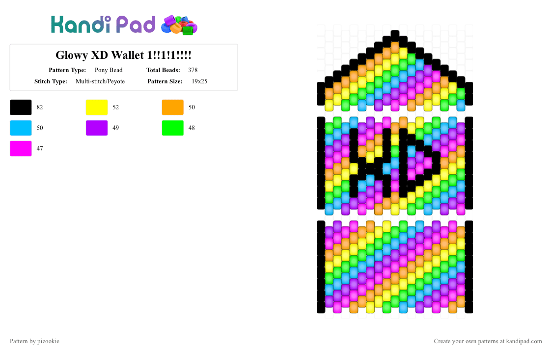 Glowy XD Wallet 1!!1!1!!!! - Pony Bead Pattern by pizookie on Kandi Pad - yellow,light blue,pink,colorful,scene,scene kid,scenecore,emo,glow in the dark,rainbow,black,xd