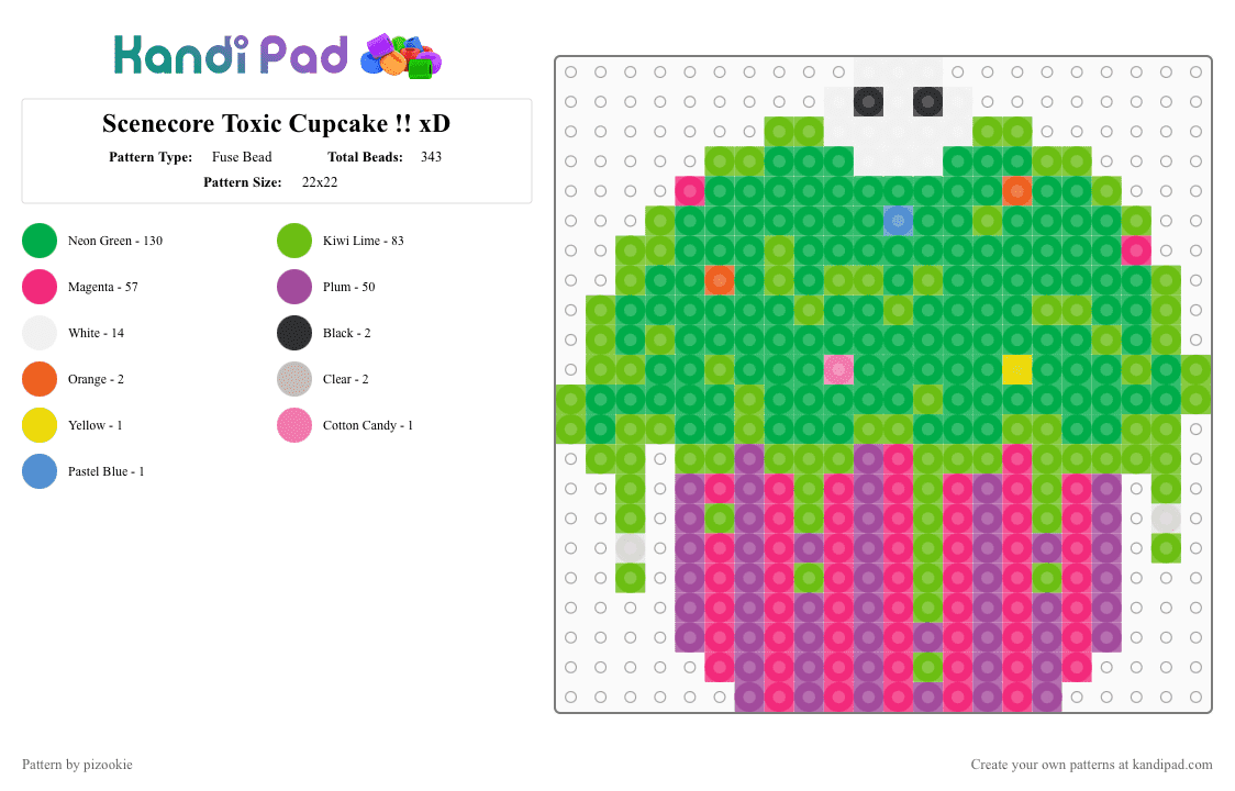 Scenecore Toxic Cupcake !! xD - Fuse Bead Pattern by pizookie on Kandi Pad - pink,green,cotdcupcakes,scene,scenecore,scene kid,emo,toxic,poison,spooky