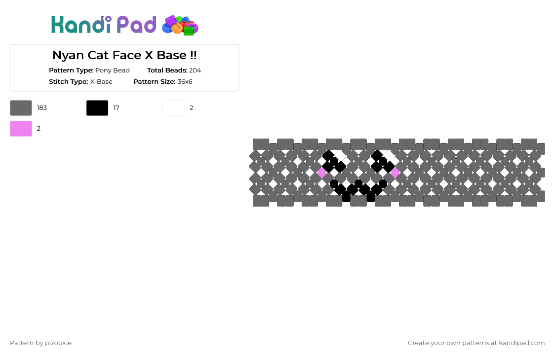 Nyan Cat Face X Base !! - Pony Bead Pattern by pizookie on Kandi Pad - gray,nyan cat,meme,memes,scene,emo,scenecore,scene kid