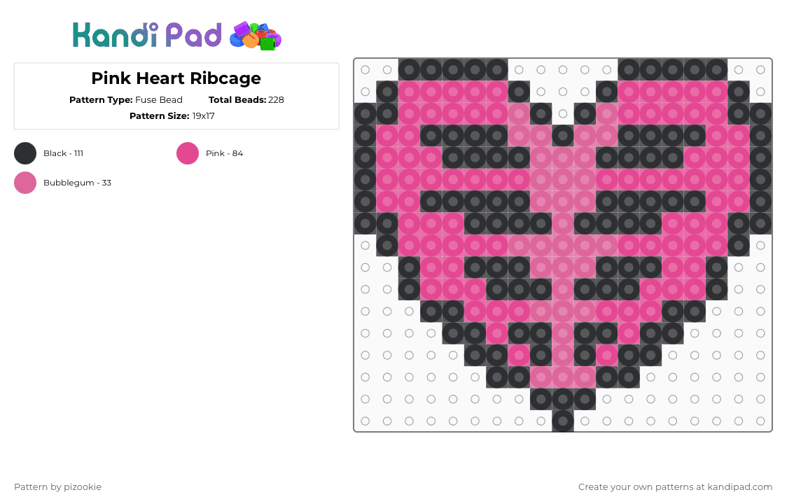 Pink Heart Ribcage - Fuse Bead Pattern by pizookie on Kandi Pad - black,pink,ribcage,emo,scene,heart,bones,scene kid,goth